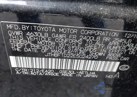 2014 Lexus Is 250 z USA, uszkodzony, nr VIN JTHBF1D22E5024270